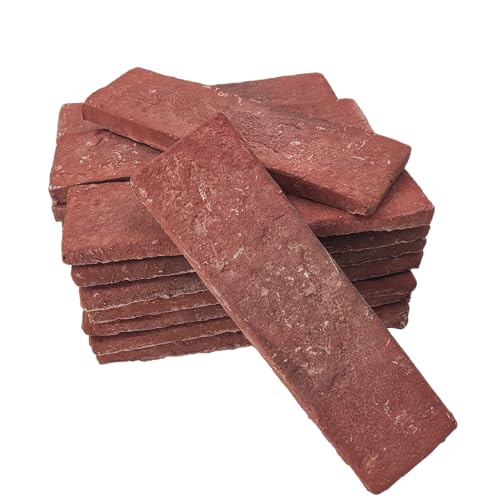 Jusmioke 20 Pcs Red Thin Wall Brick Veneers, 2.4" x 7.9" for Kitchen Backsplash, Fireplace, Living Room, Interior and Exterior Wall Decoration (3.5 sq.ft)