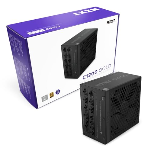 NZXT C1200 Gold ATX 3.1 - Fully Modular Low-Noise PC Gaming Power Supply - 1200 Watts - 80 Plus Gold - 12V-2x6 Connector - Zero Fan Mode - 100% Japanese Capacitors - Black