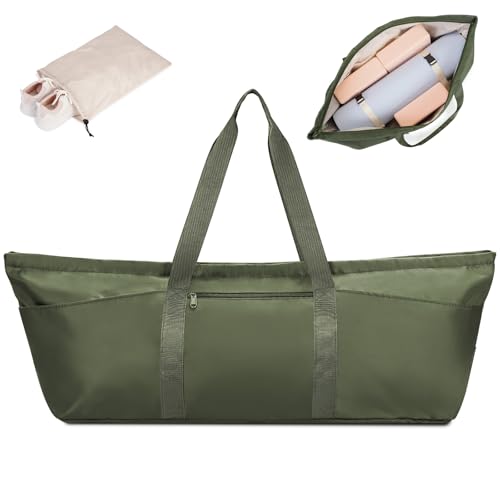 sportsnew Large Yoga Mat Bag with Shoes Compartment and Wet Pocket Ladies Pilates Gym Bag with Yoga Mat Holder Strap for Women Men Workout Carrier Stuff Accessories, Army Green