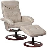 Benchmaster Newport Taupe Swivel Faux Leather Recliner Chair with Ottoman Footrest Modern Armchair Ergonomic Manual Reclining Adjustable Upholstered for Bedroom Living Room Reading Home Relax