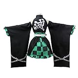 Juejuezi New Zenitsu Tanjirou Cosplay Costume Anime Kimono Halloween Off Shoulder Skirt Shinobu Outfit With Earings (S, Green)