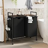 WOWLIVE Double Laundry Hamper with Lid,Rolling Laundry Basket Organizer with Wheels, Iron-Made Laundry Sorter with Top Shelf and 2 Removable Bags,Large Laundry Storage for Room,Black 1