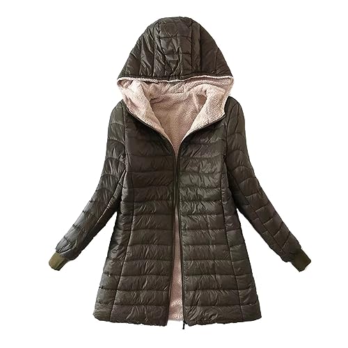 Chalecos salvavidas de neopreno para adultos Chaqueta forro Polar cálida para Mujer, Abrigo Informal Capucha, cárdigan Informal Manga, prendas Vestir exteriores 2-Army Green Large