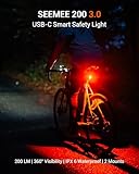 Magicshine SEEMEE 200 V3.0 USB C Rechargeable Bike Tail Lights,200 Lumens Max Output,360° Visibility Bicycle Lights, Smart Brake Sensor IPX6 Waterproof Rear Bike Lights 5 Modes for Road Urban Cyclists