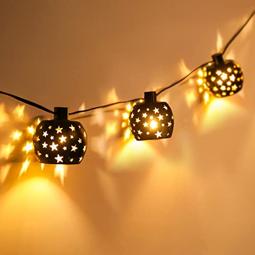 Vigdur Lantern String Lights with 10 Clear G40 Bulbs and Star Plastic Lamp Shades, Indoor Outdoor String Lights for Patio Yard Christmas Decor