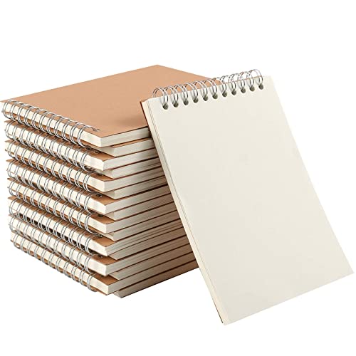 HOZEON 20 PCS A6 Size Top Spiral Bound Sketch Notebooks, Blank Kraft Brown Cardboard Cover Sketch Pad for Animation, Sketching, Drawing, Doodling and Journaling, 60 Sheets for Each Pad