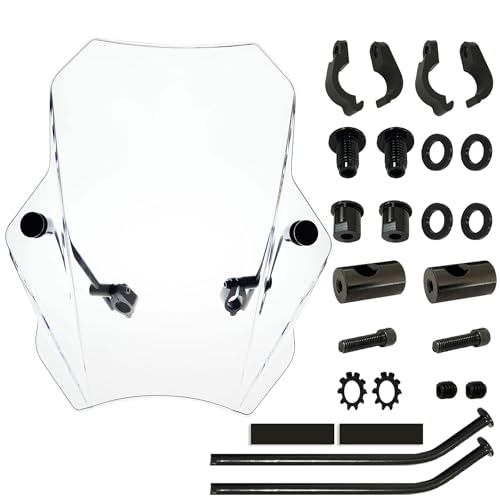 BOSYCY Motorcycle Windshield, 15.5" Windscreen for Motorbikes with 7/8" or 1" Handlebars, Heavy-Duty Aluminum Bracket, Universal Fit Honda Kawasaki Suzuki Triumph Yamaha Indian Victory Harley- Clear