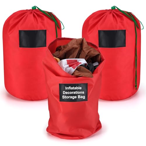 Bulyoou 3 Pcs 21 x 12 Inch Christmas Inflatable Decorations Storage Bag with Blackboard Drawstring Waterproof Christmas Storage Containers for Holiday Xmas Ornaments Accessories Gift Organizer(Red)