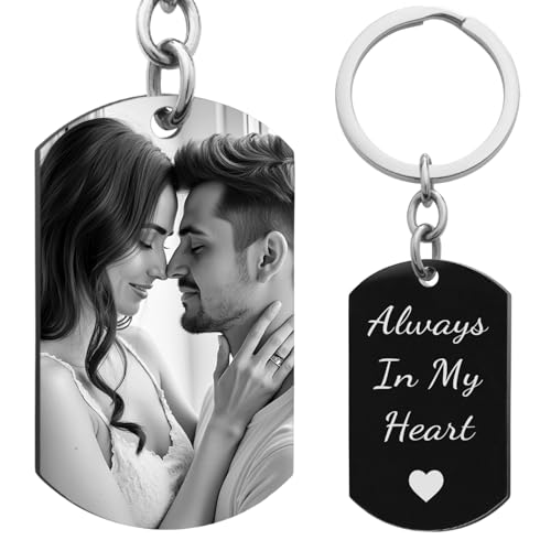 Queenberry Custom Keychain with Picture Personalized Keychain with Photo Father's Day Gift for Dad Granddad