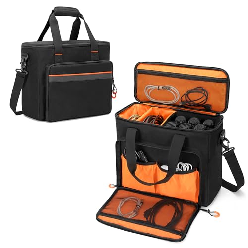 PGmoon 6 Slots Wireless Microphone Carrying Case, Mic Storage Bag with Thick Padding for Singing, Karaoke, Party (Patent Design)