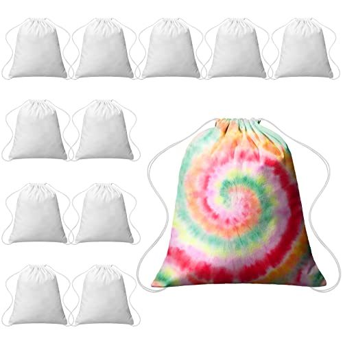 Saintrygo 12 Pieces Tie Dye Cotton Drawstring Bags Sublimation Blank Backpack White Canvas Drawstring Bags DIY Items for Party Favors (White)