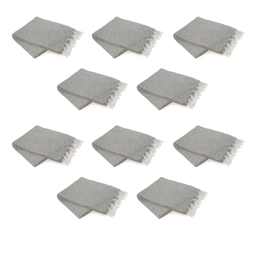 Sunshine Yoga Cozumel 10-Pack Solid Mexican Blanket, 72" x 48" Made in Mexico, Yoga Blanket, Saddle Blanket, Outdoor Throw Blankets for Camping, Beach, Picnic, & Décor (Gray)