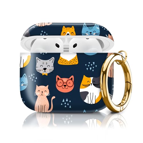 Compatible with AirPod 4th Generation Case Cover with Keychain, Full Protective Shockproof Wireless Headphone Case for Women Men Girl (Cute Blue Cat)