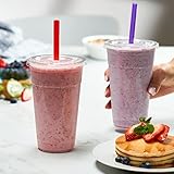 Comfy Package [24 oz. - 100 sets Clear Plastic Cups With Flat Lids & Straws - Disposable Clear Drinking Cups For Iced Coffee, Cold Drinks, Milkshakes, and Smoothies