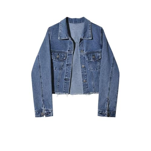 LISHIREN Women’s Denim Jacket Spring Autumn Slim-Fit Short Loose Long-Sleeve Jean Coat for Women-blue-Large