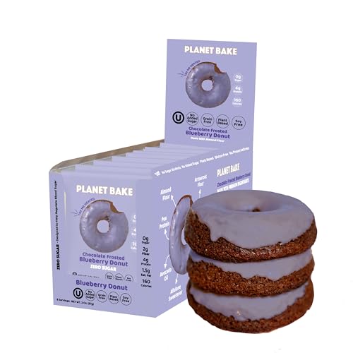 PLANET BAKE Vegan Donut - Gluten Free, Sugar Free, Kosher, Soy Free, Keto Donuts - Moist & Delicious Individually Wrapped Donuts For On-The-Go Healthy Snacking - Very Blueberry (8 Pack)