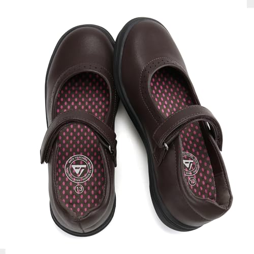 JABASIC Girls Mary Jane Flats School Uniform Dress Shoes (4,Brown)