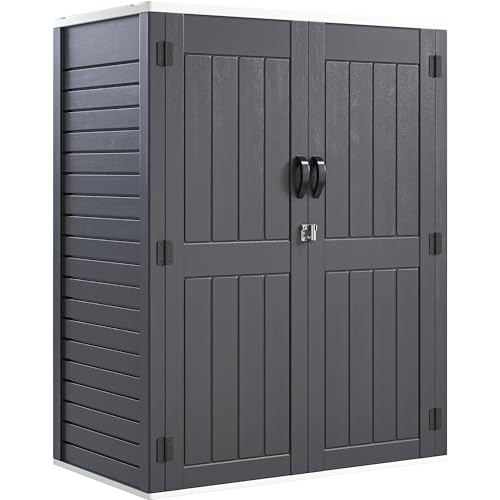 YITAHOME 59 Cuft Outdoor Tall Storage Shed, Waterproof Vertical Resin Shed for Garden, Garage, Patio, Lockable Tool Storage, No Shelves Included, Dark Gray