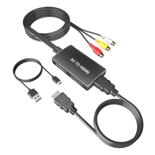 Kirzi Female RCA in to HDMI Out Cable Converter Adapter with HDMI and RCA Cables, CVBS Composite AV to HDMI Converter (av to hdmi Female)
