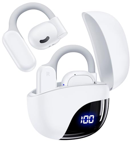 TAGRY Open Ear Earbuds Bluetooth Headphones 80Hrs Playtime Wireless Ear Buds with Earhooks IPX7 Waterproof Touch Control Earphones Sport Headsets Bluetooth 5.3 Headsets for Workout Running White