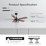 46 Inch Ceiling Fans with Lights and Remote Control, Farmhouse Ceiling Fan for Bedroom Living Room and Patio, Black Caged Ceiling Fan for Indoor and Outdoor