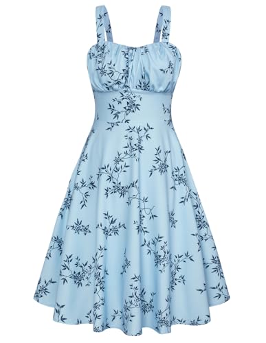 Black Floral Homecoming Graduation Dress 2024 Summer Sun Dresses 1950s Vintage Retro Blue Cocktail Party Dress X-Large