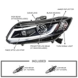 Spec-D Tuning Black Projector Headlights W/LED Light Bar Compatible with 2012-2013 Honda Civic Coupe, 2012-2015 Honda Civic Sedan, Left + Right Pair Headlamps Assembly