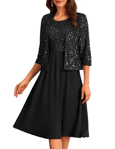 GRACE KARIN Black Wedding Dress Mother of The Bride Dresses Two Piece Dress with Chiffon Jacket Black XXL