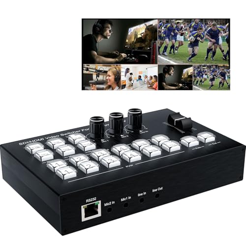 Live Streaming Video Mixer, 4 HDMI 4 Channel Input Video Switcher 2 Output HDMI Switcher, Support 1080P@60Hz, HDCP 1.4, Digital Audio Mixer Professional Streaming