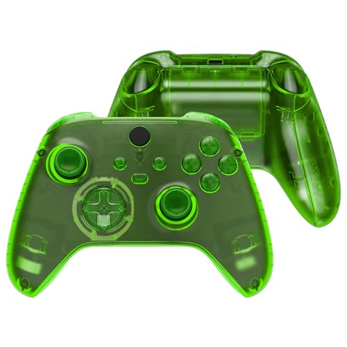 eXtremeRate Full Set Shell Buttons for Xbox Series X & S Controller, Clear Green Replacement Side Rails Grips Front Back Plate Cover for Xbox Core Wireless Controller [Controller NOT Included]