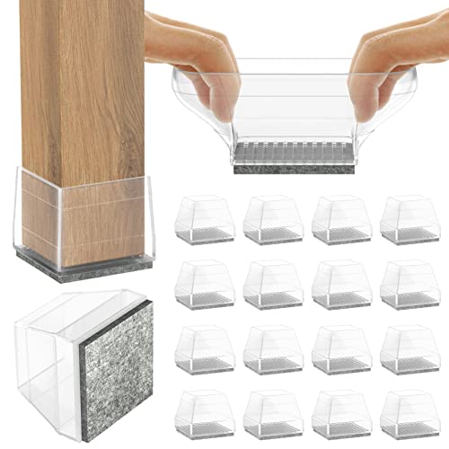 Square Chair Leg Protectors for Hardwood Floors,16 Pcs Silicone Felt Furniture Legs Caps to Prevent Floor from Scratches and Reduce Noise, Easy to Move, (Fit: 2.25" -2.75" Clear).
