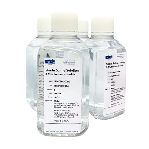 0.9% Normal Saline Solution - 0.22um Filtered and Sterile - Four Pack: 4x500mL Bottles (2000mL Total)