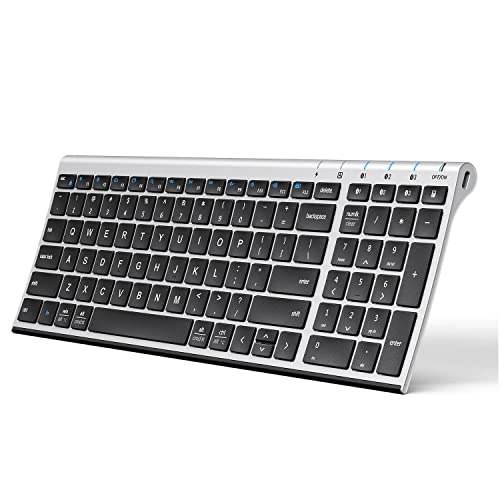 iClever BK10 Bluetooth Keyboard, Multi Device Keyboard Rechargeable Bluetooth 5.1 with Number Pad Ergonomic Design Full Size Stable Connection Keyboard for iPad, iPhone, Mac, iOS, Android, Windows