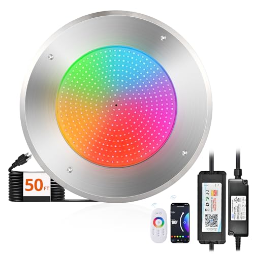 LEDIARY Pool LED Lights for Inground Pool, 120V 54W Underwater Swimming Pool Lights with 50FT Cord, RGB Multicolor, IP68 Waterproof Pool Underwater Light for 10" Wet Niches (Transformer Included)