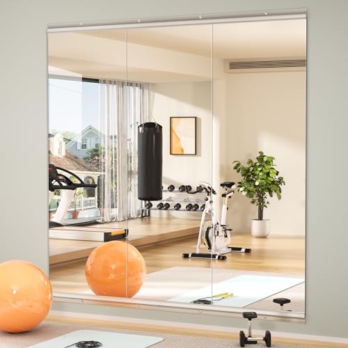 Hasipu Home Gym Mirror 55"x17"(Each)-3 PCS gym mirrors for home, gym wall mirror for fitness, garage, dance studio, 0.16in tempered glass frameless mirror-UL
