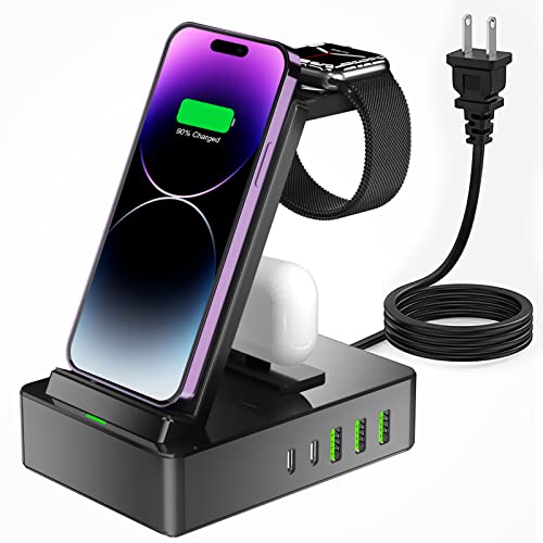 Tacelary 8 in 1 Wireless Charging Station, 100W USB C 2 Ports, Aluminum Alloy Cell Phone Charging Station Compatible with iPhone Series, iWatch, AirPods Pro