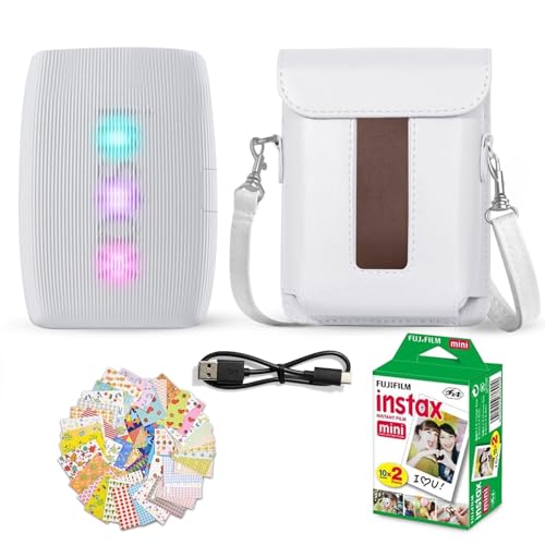 Fujifilm Instax Mini Link 3 Smartphone Printer Clay White + Fuji Film Value Pack (20 Sheets)+ Shutter Accessories Bundle, Incl. Protective Case, 20 Sticker Frames, USB Type C Cable