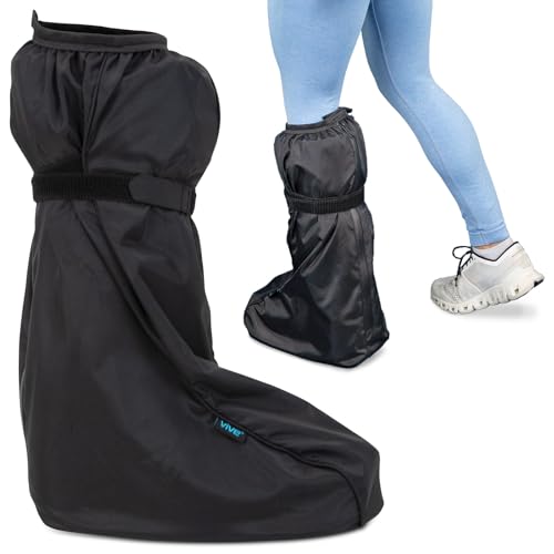 Vive Tall Walking Boot Cover Waterproof - for Medical Orthopedic Brace & Cast, Fractured Foot Accessories - Prevents Moisture, for Outdoor, Rain, Snow Protection - Non-Slip, Adjustable (Medium)