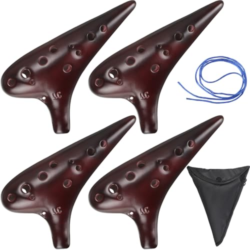 Boao 4 Pack 12 Hole Ocarina Alto Ceramic Ocarina with Carry Bag Song Book Neck String Beginner-friendly Musical Instrument