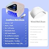 54W UV LED Nail Lamp with UV Gloves,Magnetic Metal Mirror Base Cordless Nail Dryer, Gel Polish Curing Light with 4 Timers,Touch Control Display,Auto Sensor for Professional Salon & Home