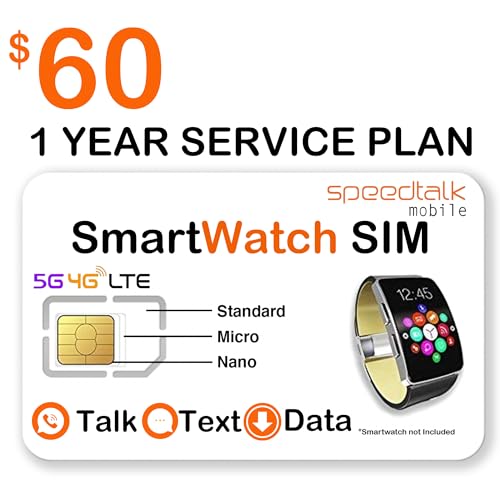 SpeedTalk Mobile Smart Watch SIM Card for 5G 4G LTE GSM Smartwatches and Wearables | 3 in 1 Simcard |1 Year Service | USA Canada Mexico Roaming