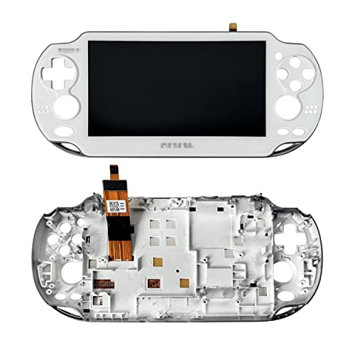 Partsatoz White LCD Display Touch Screen Digitizer Glass Assembly with Bezel Replacement for PlayStation PS Vita PSV 1000 1001 PCH-1001 PCH-1101
