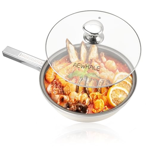 AEWHALE Hot Pot Electric,5L Multifunctional Electric Pot for Cooking,1600W Non-Stick Frying Pans for Steak, Egg, Ramen, Soup with Temperature Adjustment， Titanium Stainless