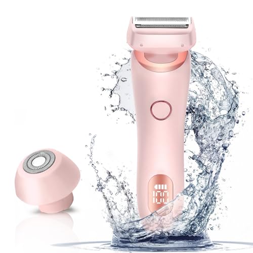 Electric Razors Shaver for Women, 2-in-1 Womens Electric Razor for Leg Arm Face, Cordless Bikini Trimmer Hair Removal for Women with Detachable Head, Painless,IPX7 Waterproof,Wet & Dry,Pink