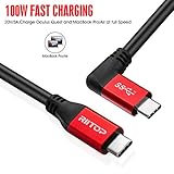 RIITOP USB C to C Cable 100W [10ft], USB 3.1 C (Gen 2) Cable [Angled] with E-Marker, up to 100W PD Charging, 10Gbps Data, 4K Video, Compatible with Oculus Quest 2, USB C Monitor Display