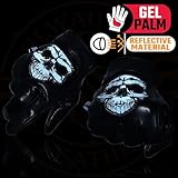 Milwaukee Leather Men's Black Leather ‘Reflective Skull’ Motorcycle Hand Gloves W/Gel Padded Palm MG7570 - Large