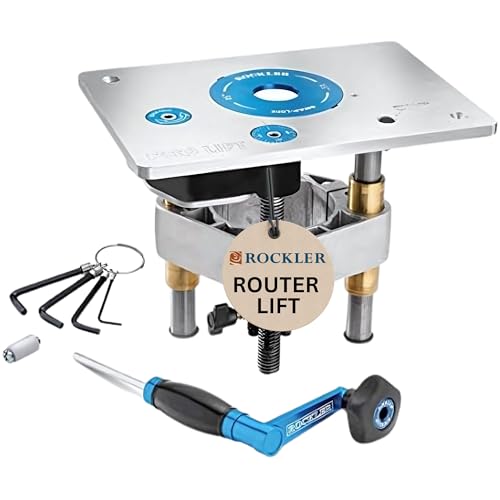 Router Lift by Rockler (8-1/4'' x 11-3/4'' Plate) – Kit Includes Aluminum Router Plate, Insert Ring, Set of Hex Keys on Key Chain - Easy to Install Router Lift Systems - Woodworking Router Table