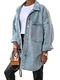 Saodimallsu Women's Oversized Denim Jackets Casual Button Down Long Boyfriend Jean Coats Blue Medium