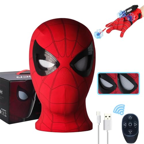 Superhero Spider Mask - Mechanical Light Up Eyes, Moving Lenses, Cosplay Prop Mask - Remote Control - Perfect For Halloween, Birthday & Christmas