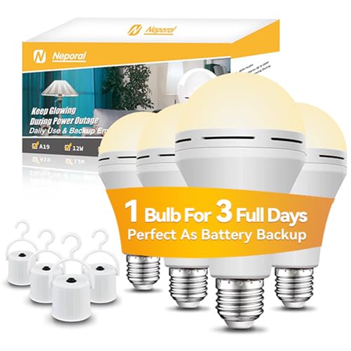 Neporal LITE PRO Rechargeable Light Bulbs, 2600mAh Large Battery Backup Light Bulbs, Perfect As Emergency Lights for Home, Hurricane Prepareness Item, E26/E27